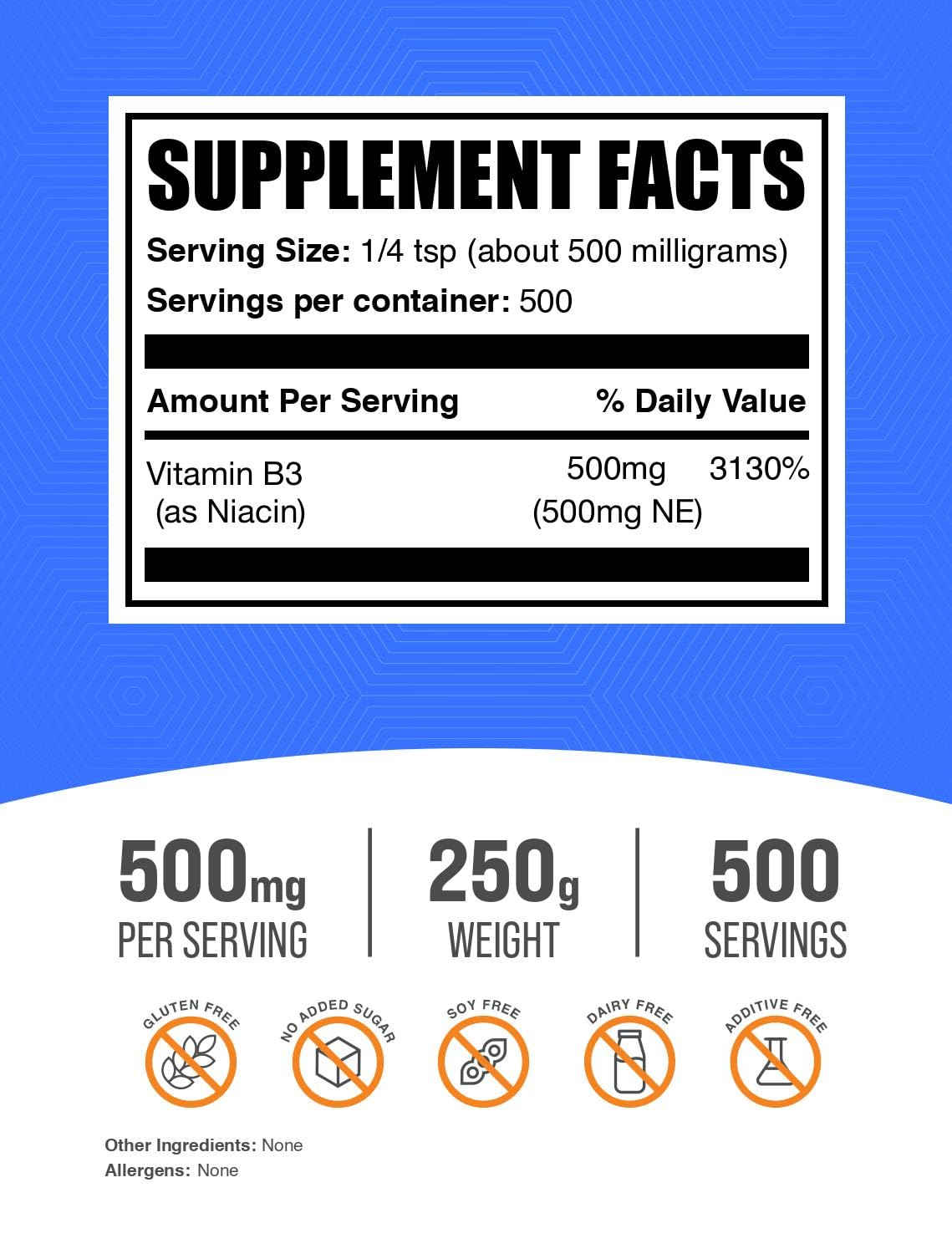 BulkSupplements Niacin Powder 500mg back view packaging