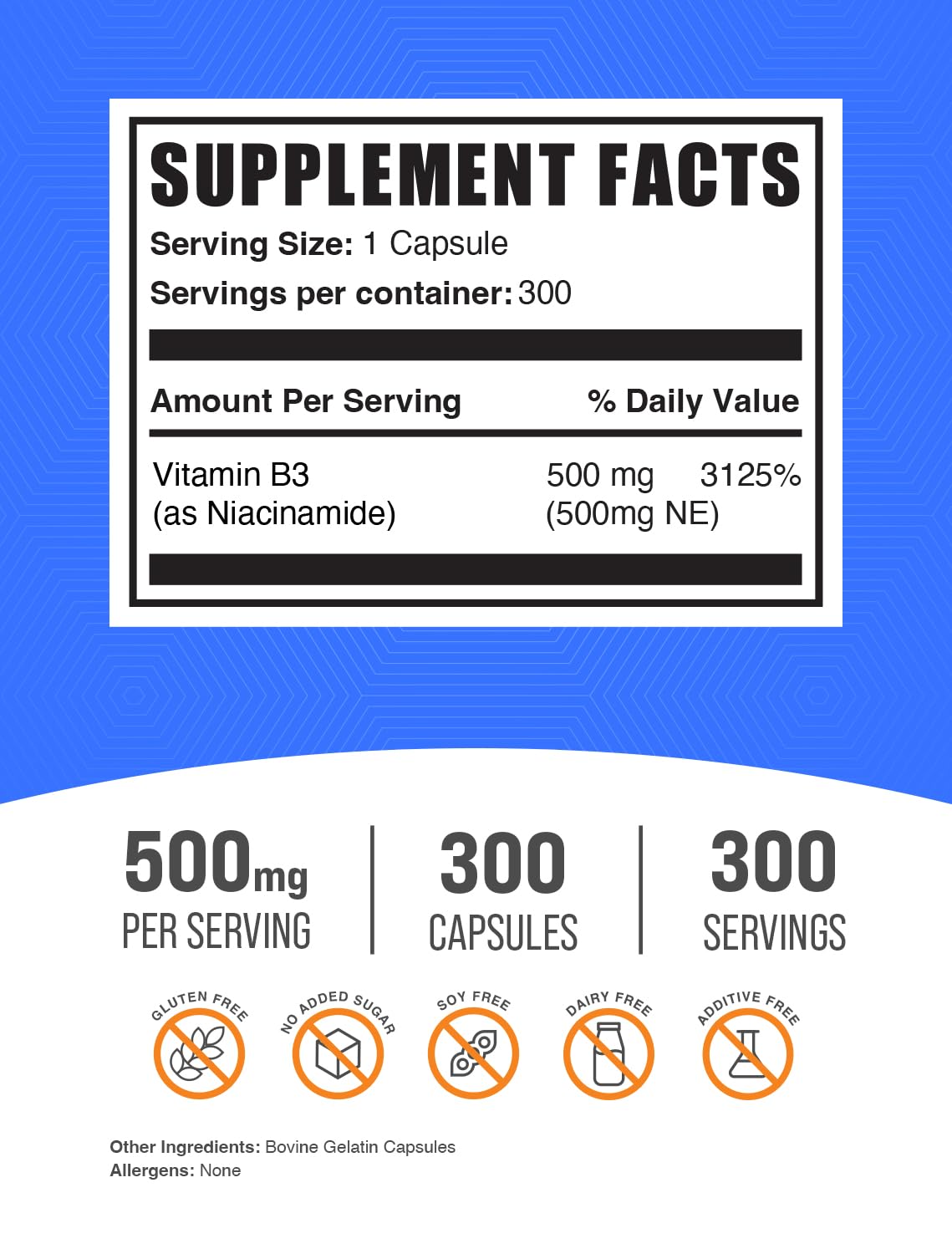 BulkSupplements Niacinamide 500mg capsules side view