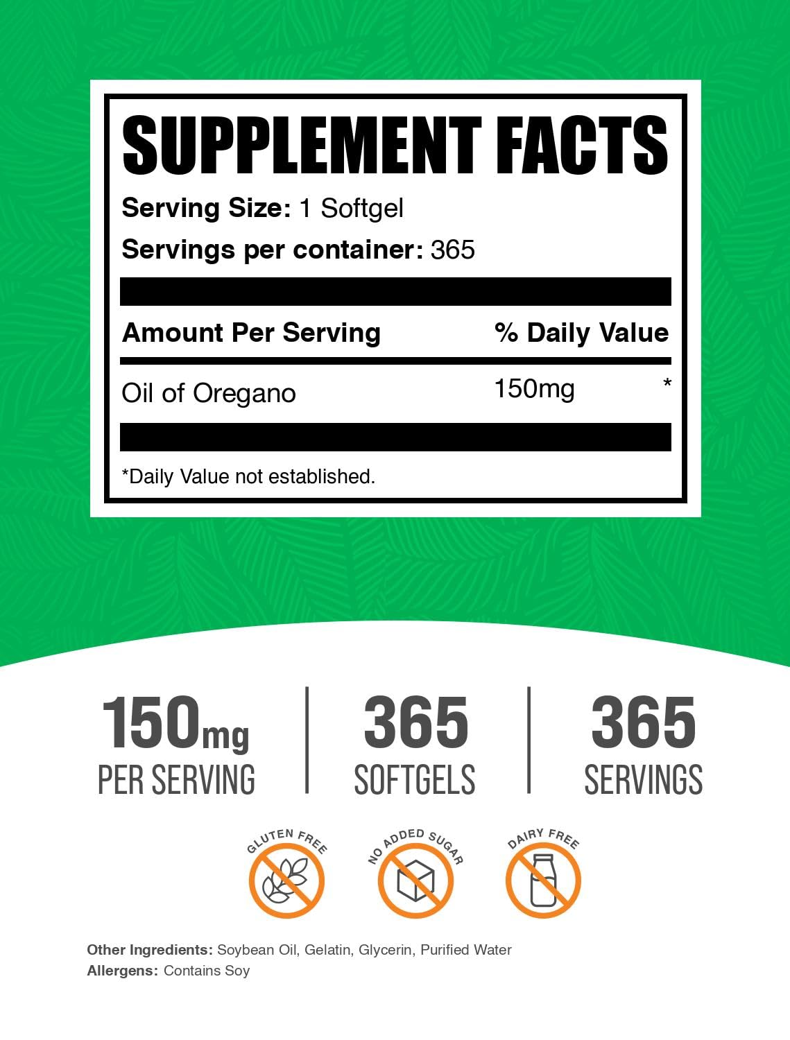 BulkSupplements Oil of Oregano Softgels 150mg side view