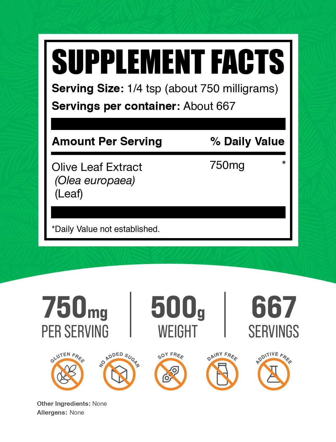 BulkSupplements Olive Leaf Extract Powder 500g packaging side view