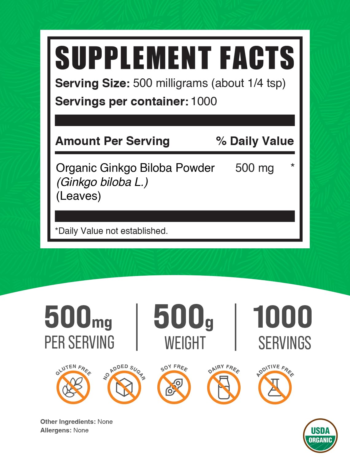 BulkSupplements Organic Ginkgo Biloba Powder packaging