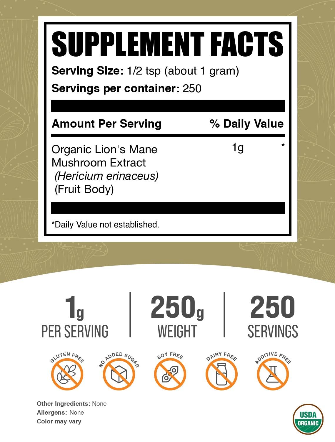 BulkSupplements Organic Lion's Mane Extract Powder packaging