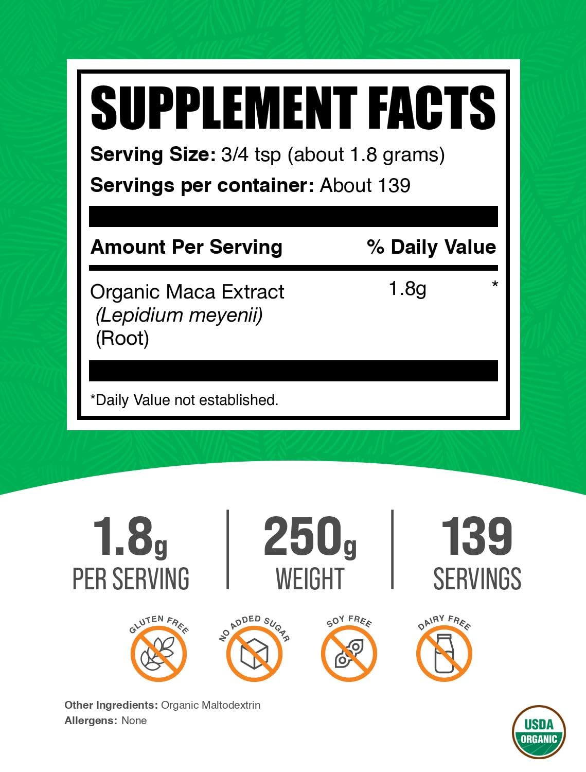 BulkSupplements Organic Maca Root Extract Powder packaging