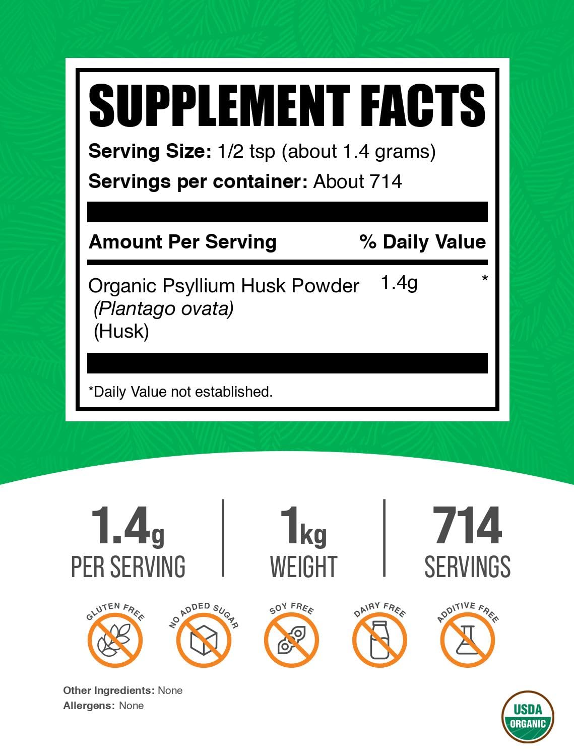 BulkSupplements Organic Psyllium Husk Powder packaging