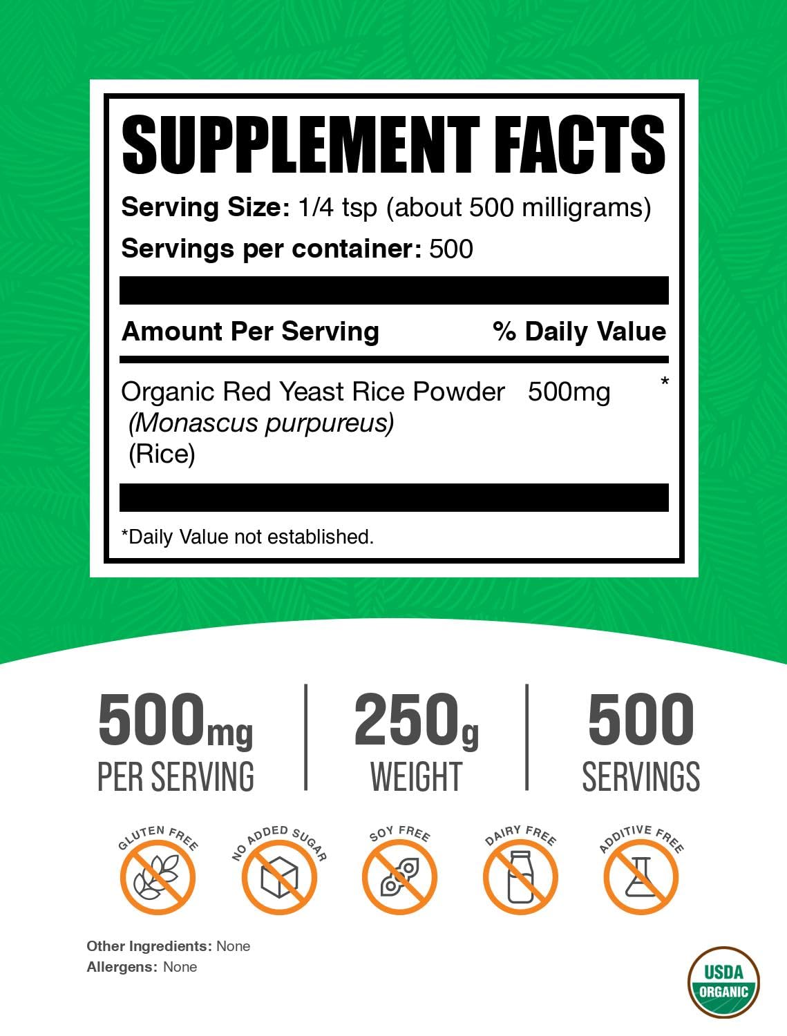BulkSupplements Organic Red Yeast Rice Powder 250g packaging