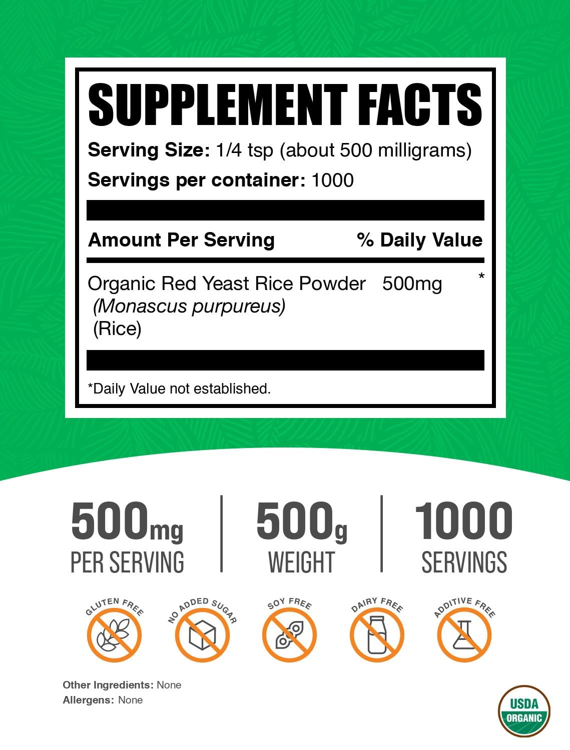 BulkSupplements Organic Red Yeast Rice Powder 500g packaging