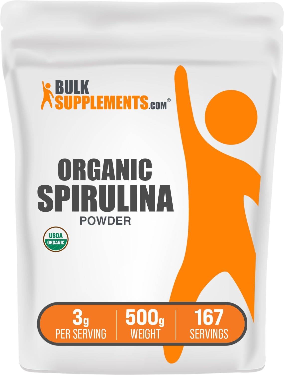 BulkSupplements Organic Spirulina Powder 500g front view