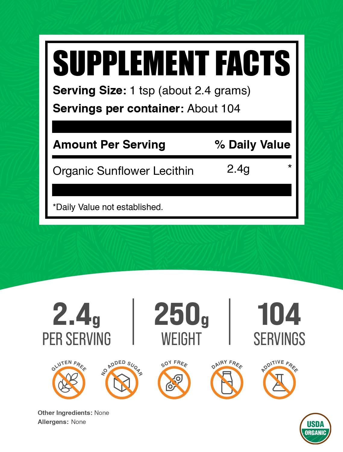 BulkSupplements Organic Sunflower Lecithin Powder 2400mg packaging
