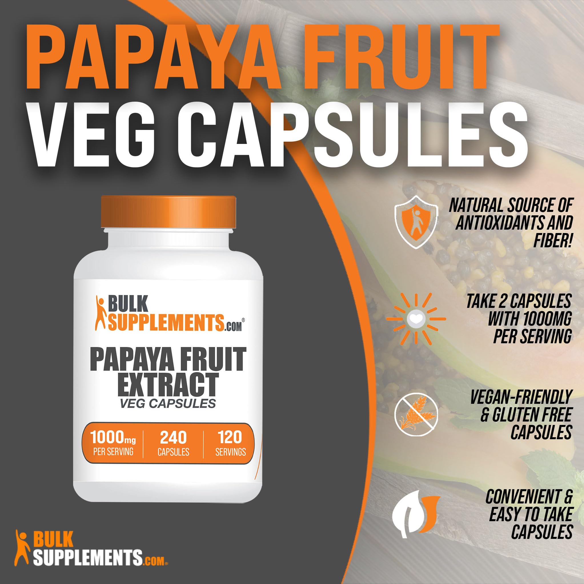 BulkSupplements Papaya Fruit Extract Capsules 10:1 side view