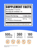 BulkSupplements Potassium Bicarbonate Capsules 500mg back view with ingredient details