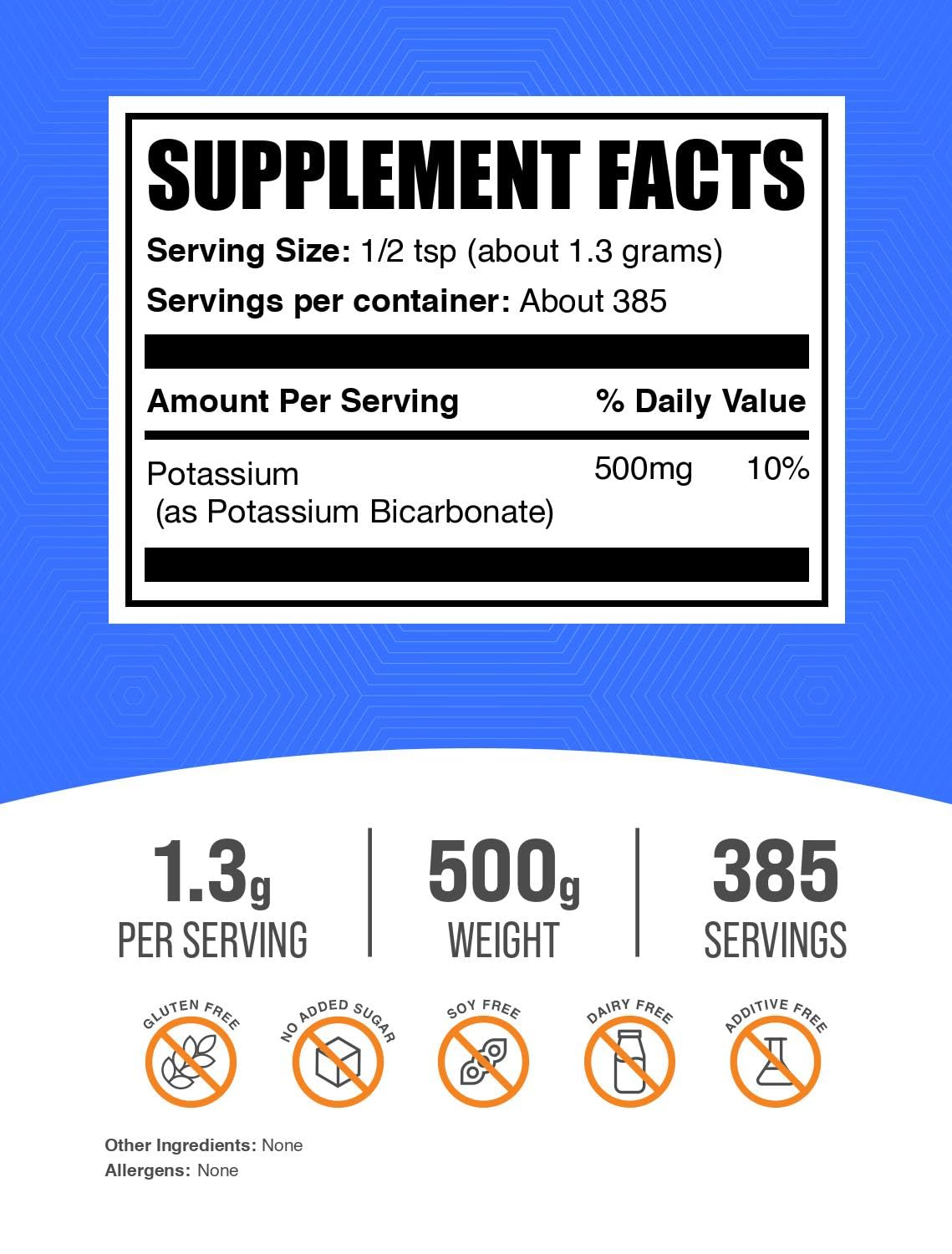 BulkSupplements Potassium Bicarbonate Powder 500g packaging