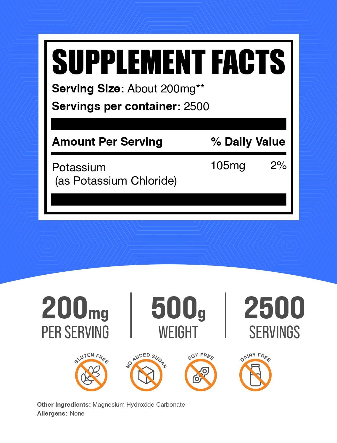 BulkSupplements Potassium Chloride Powder 500g packaging