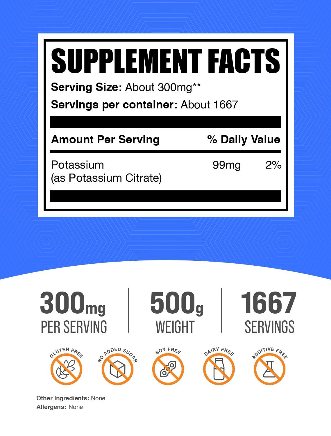 BulkSupplements Potassium Citrate Powder packaging details