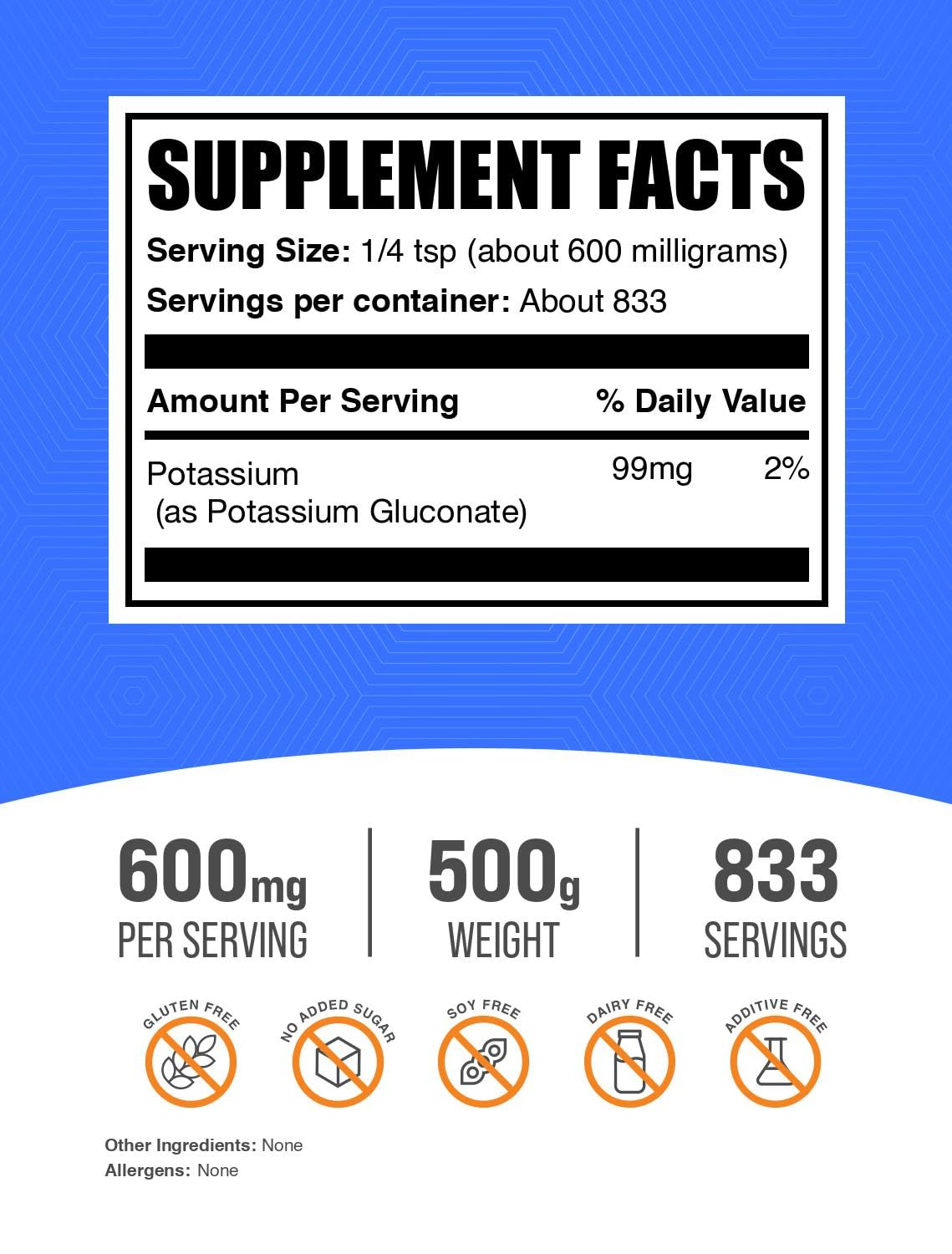 BulkSupplements Potassium Gluconate Powder packaging side view