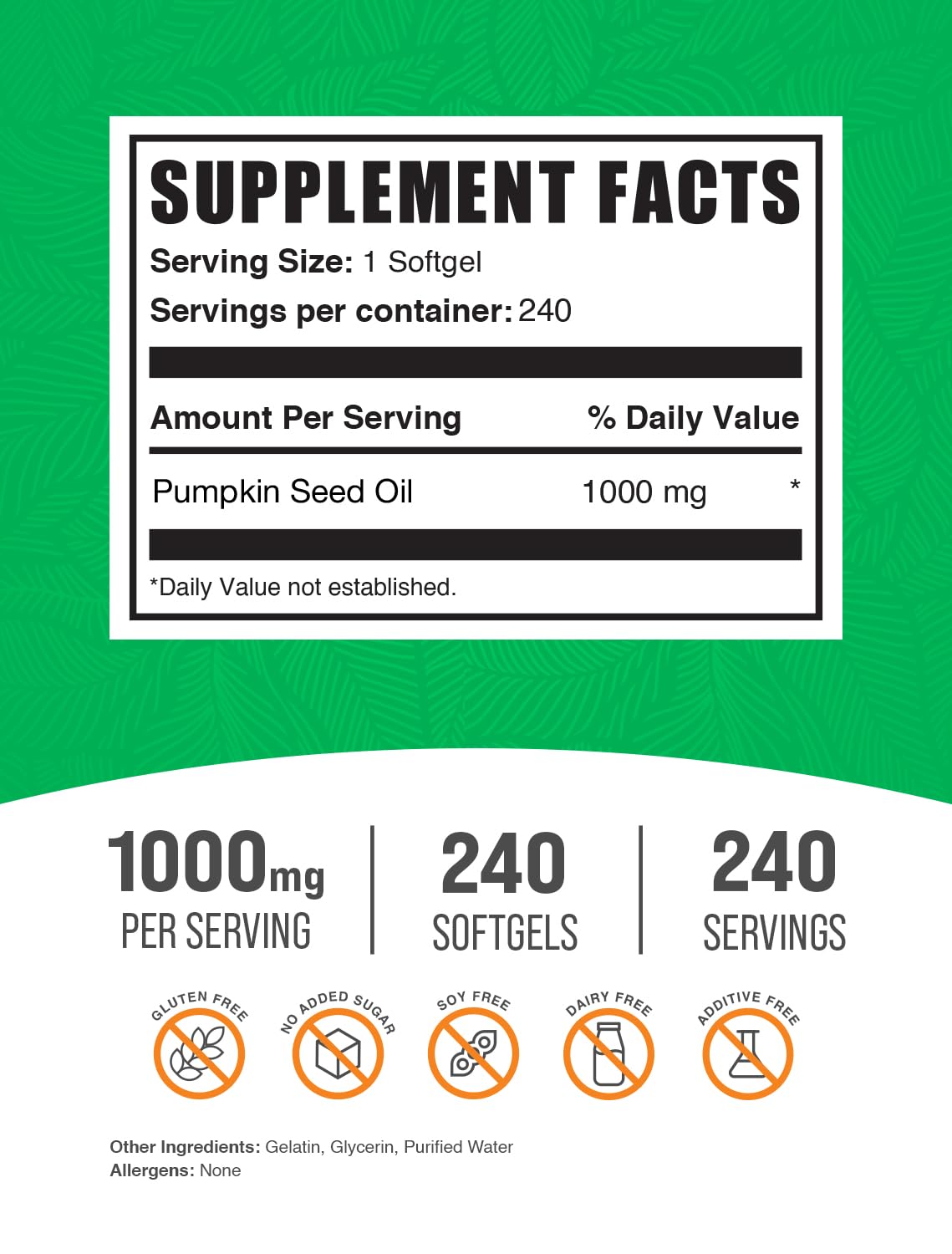 BulkSupplements Pumpkin Seed Oil Softgels 1000mg packaging