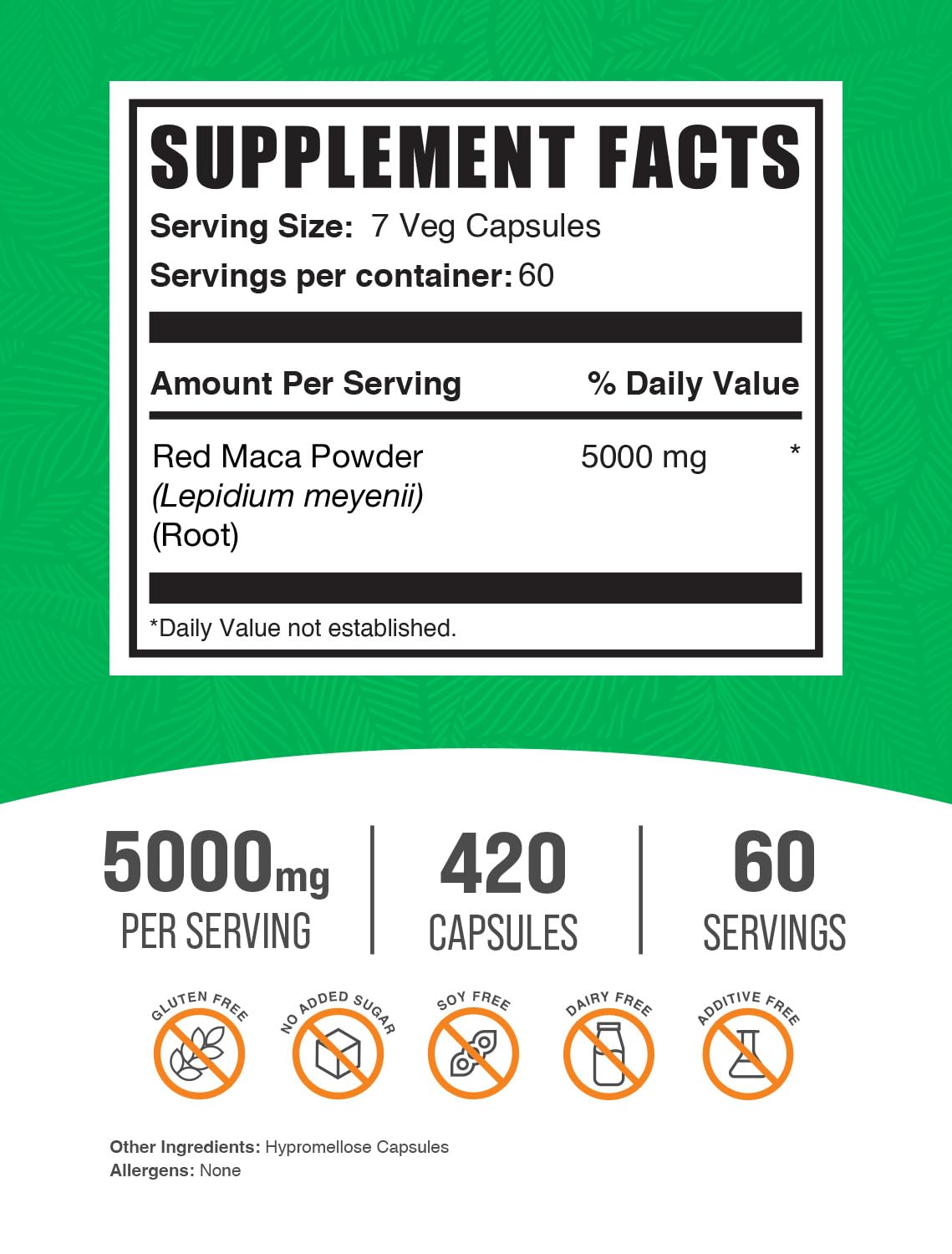 BulkSupplements Red Maca Root Capsules 5000mg side view