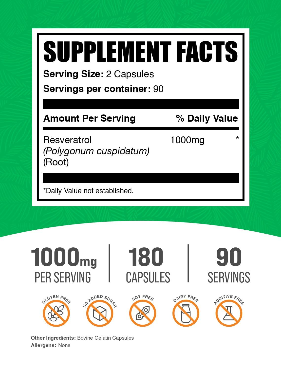 BulkSupplements Resveratrol 1000mg Capsules side view