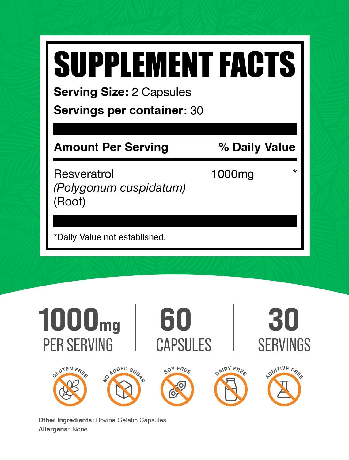 BulkSupplements Resveratrol Capsules bottle with 60 count