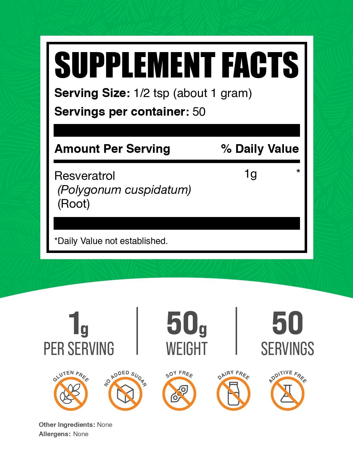 BulkSupplements Resveratrol Powder 1000mg side view with scoop