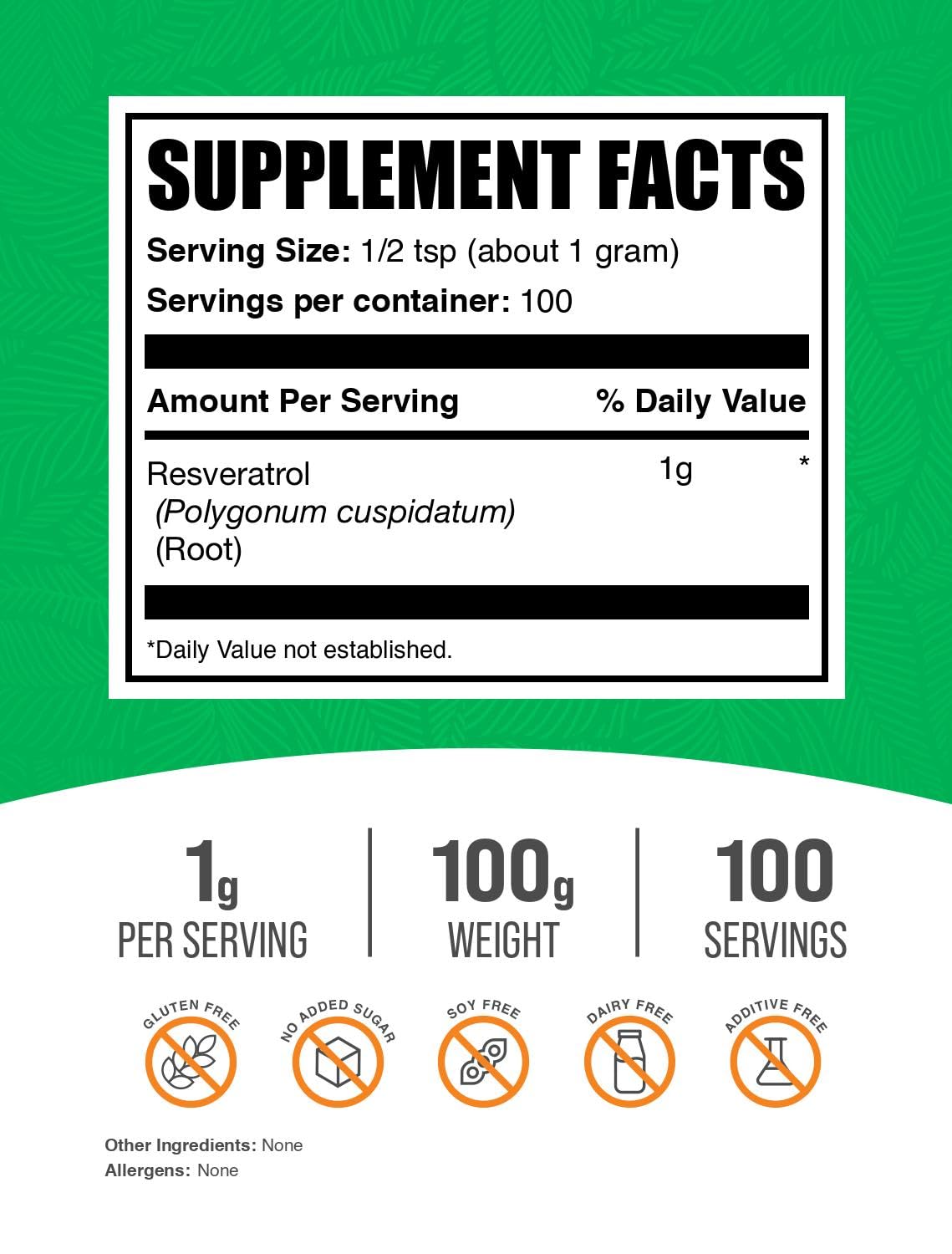 BulkSupplements Resveratrol Powder 100g packaging