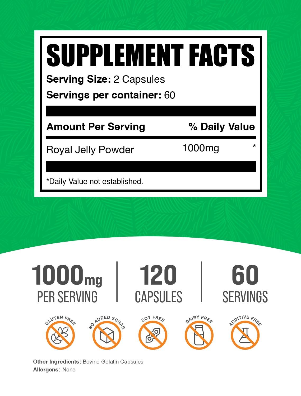 BulkSupplements Royal Jelly Capsules 1000mg side view