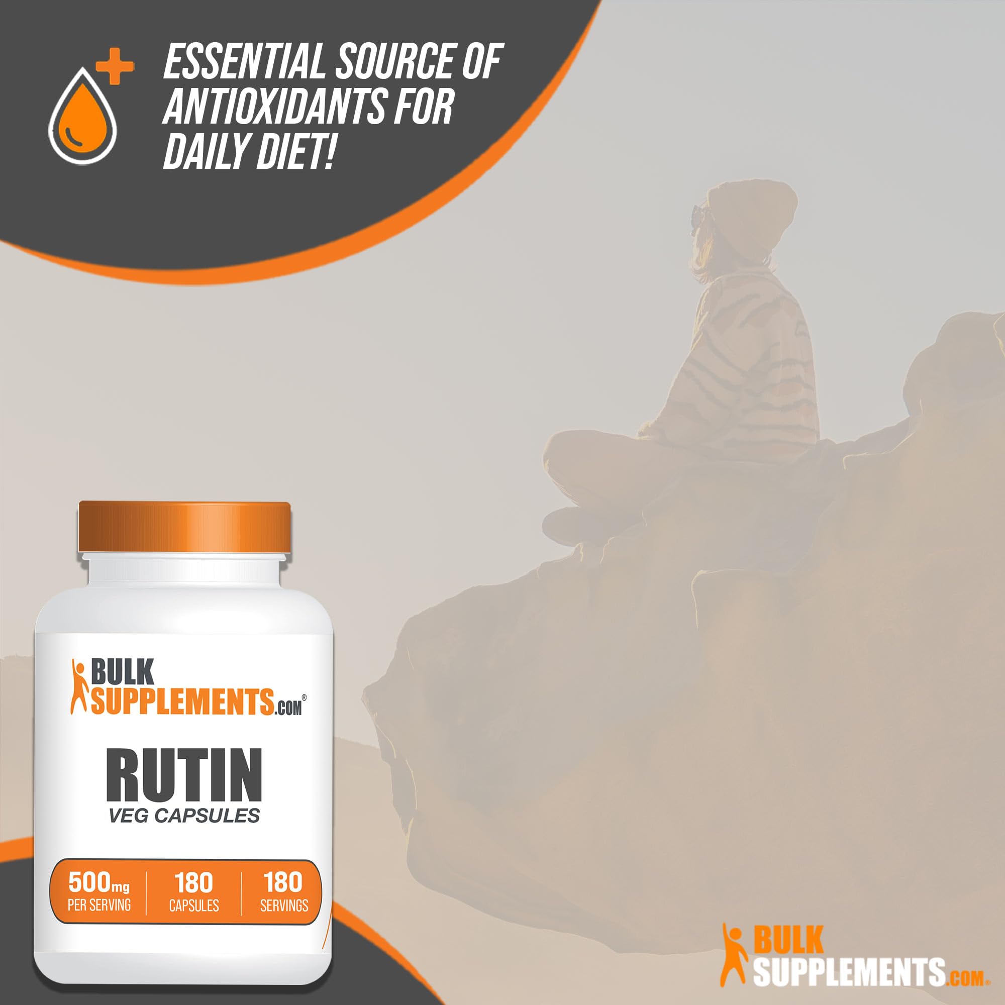 BulkSupplements Rutin 500mg capsules on a wooden table