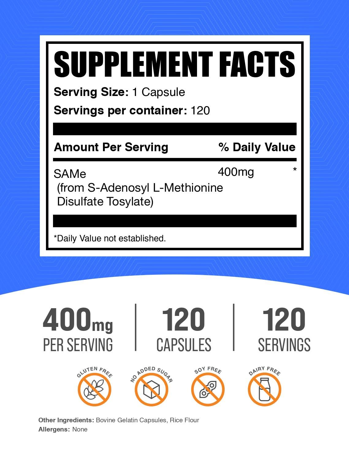BulkSupplements SAM-e 400mg capsules side view