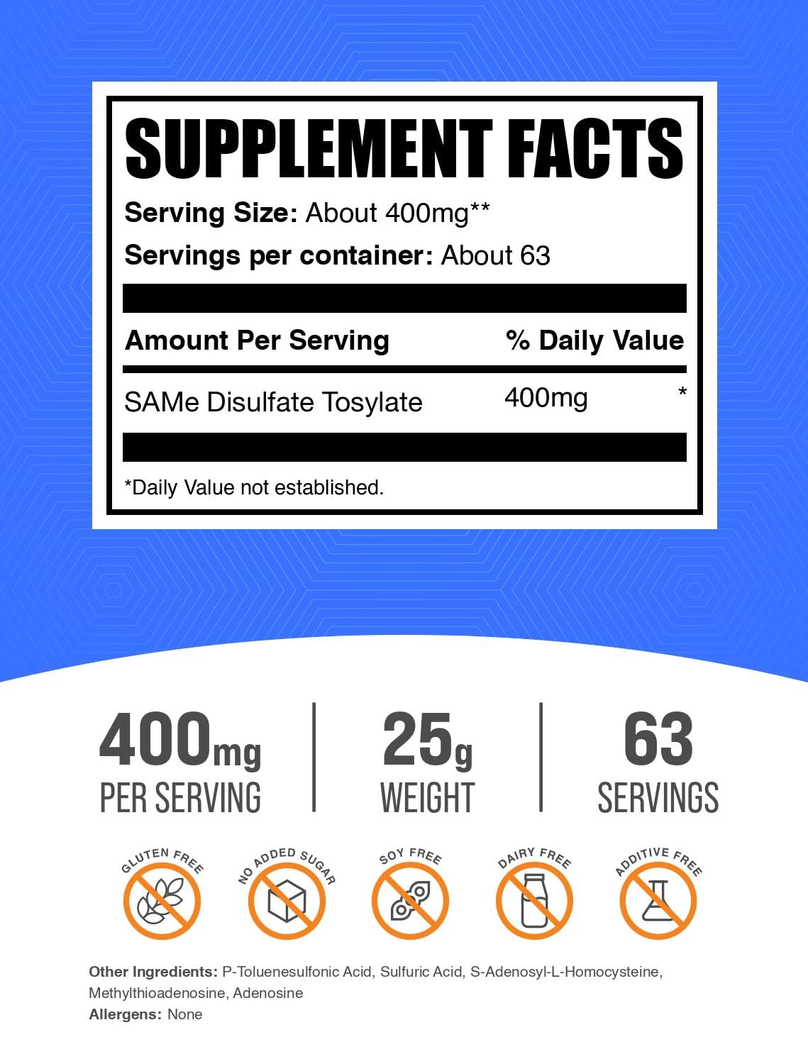 BulkSupplements SAMe Powder packaging details