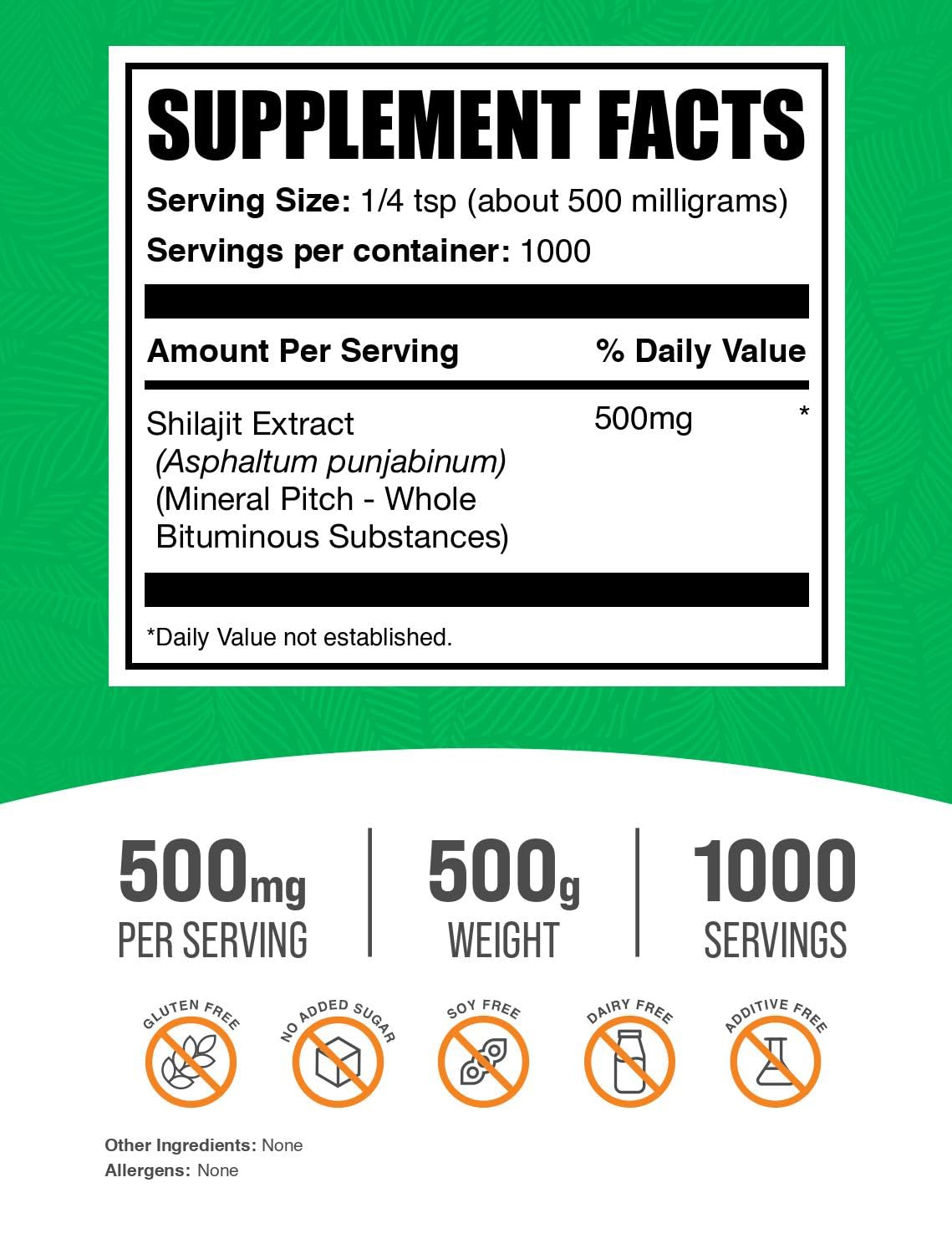 BulkSupplements Shilajit Extract Powder 500g packaging