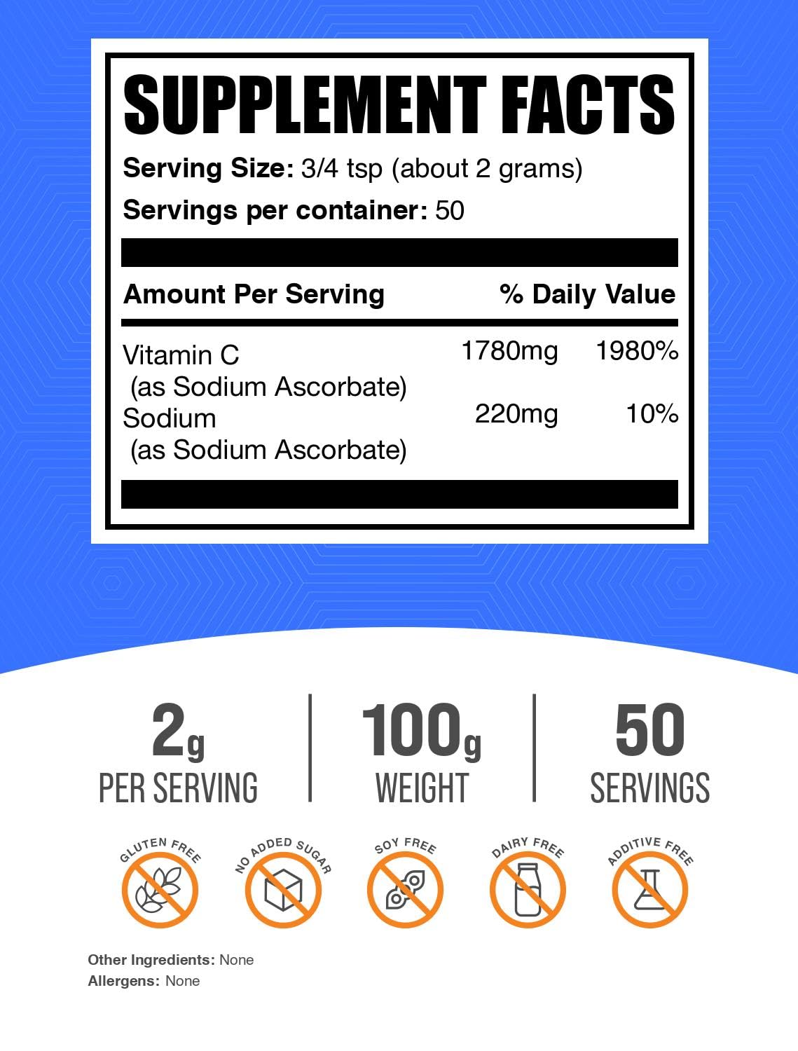 BulkSupplements Sodium Ascorbate Powder 68g packaging