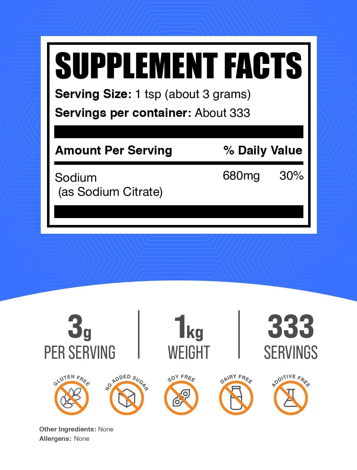 BulkSupplements Sodium Citrate Powder packaging side view
