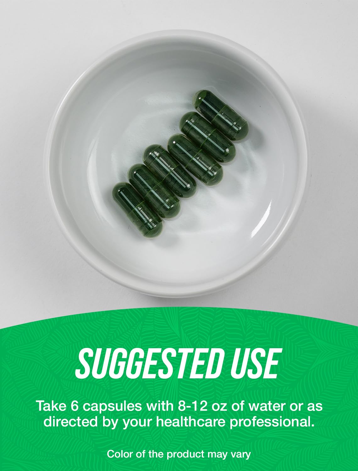 BulkSupplements Spirulina 3000mg Capsules on a wooden table