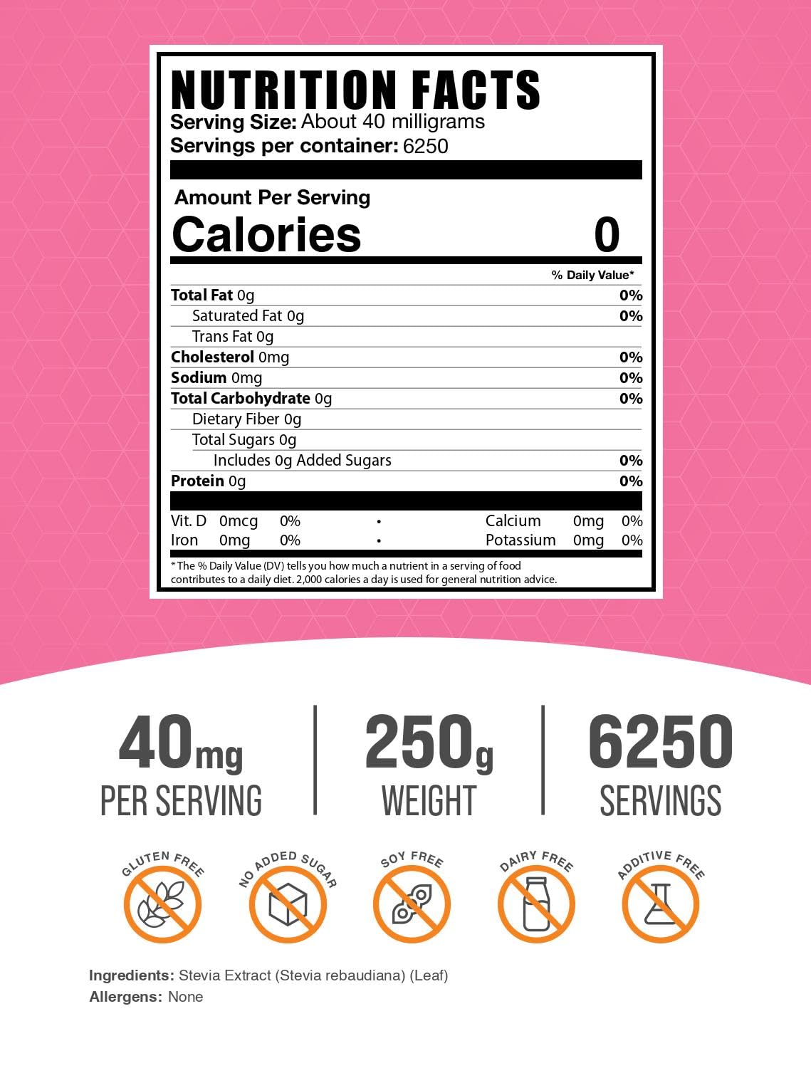 BulkSupplements Stevia Extract Powder 250g packaging