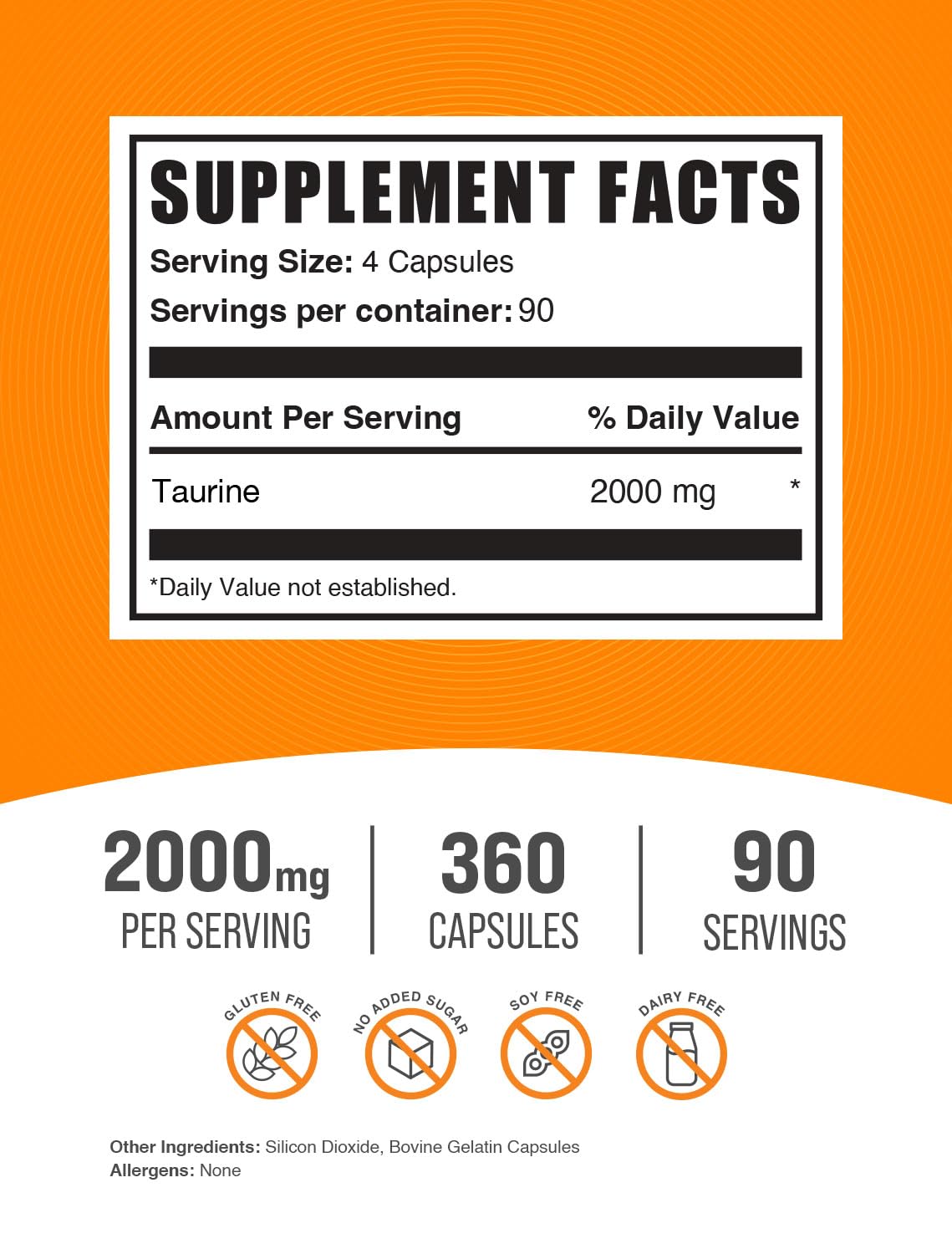 BulkSupplements Taurine Capsules bottle with label