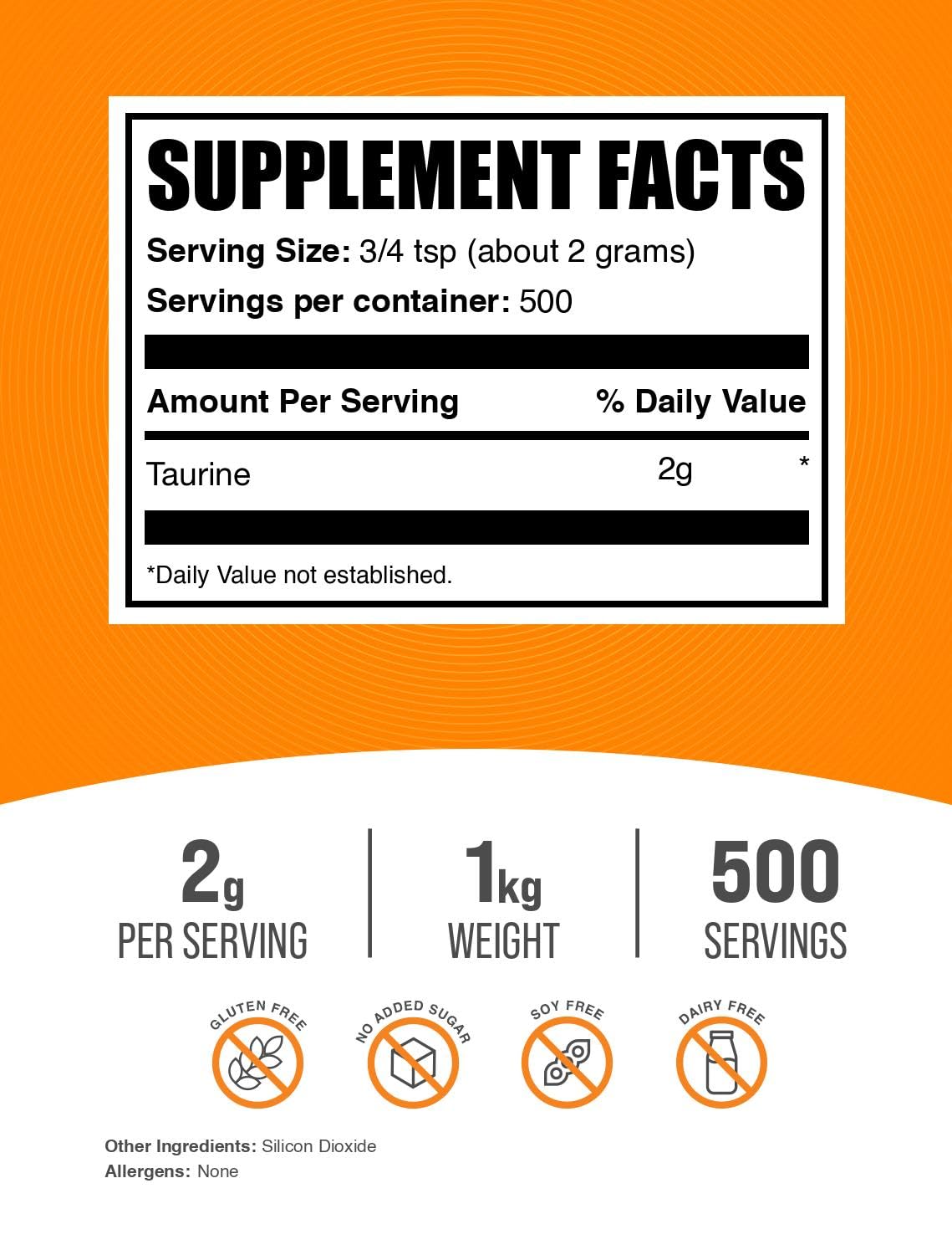 BulkSupplements Taurine Powder 2000mg back view packaging