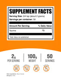 BulkSupplements Taurine Powder 2000mg side view with nutrition facts