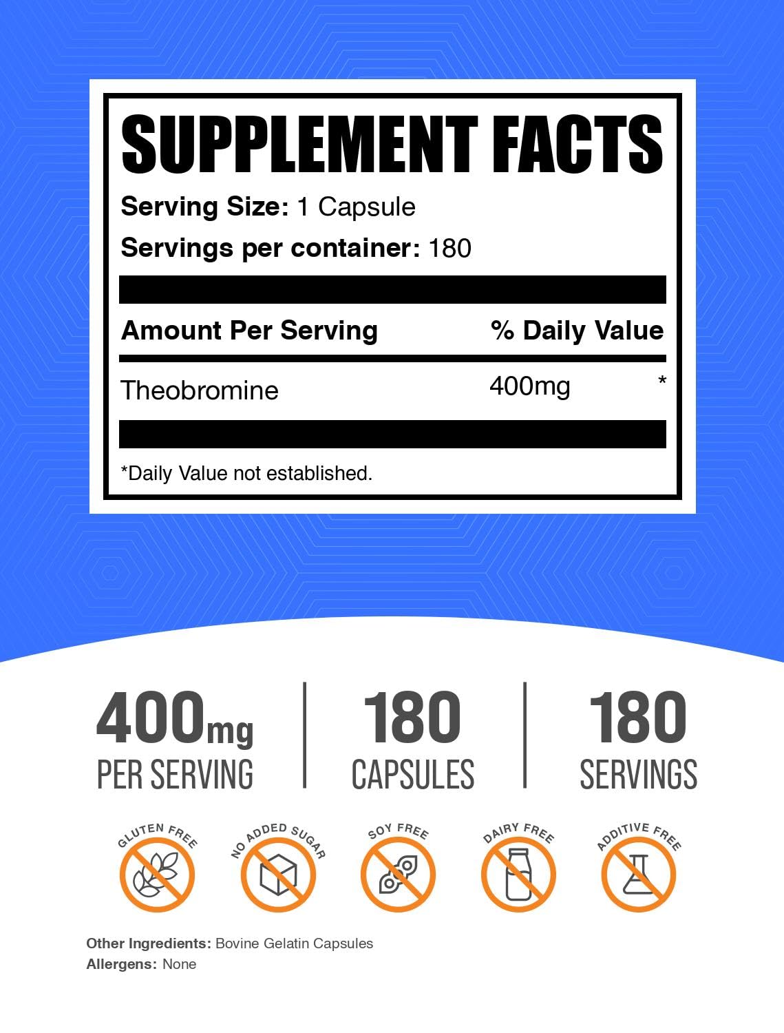 BulkSupplements Theobromine 400mg Capsules bottle with label
