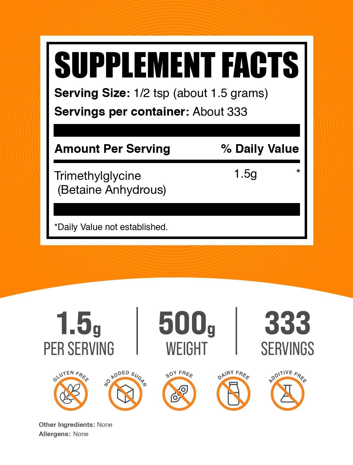 BulkSupplements TMG Powder 500g back view with ingredient details