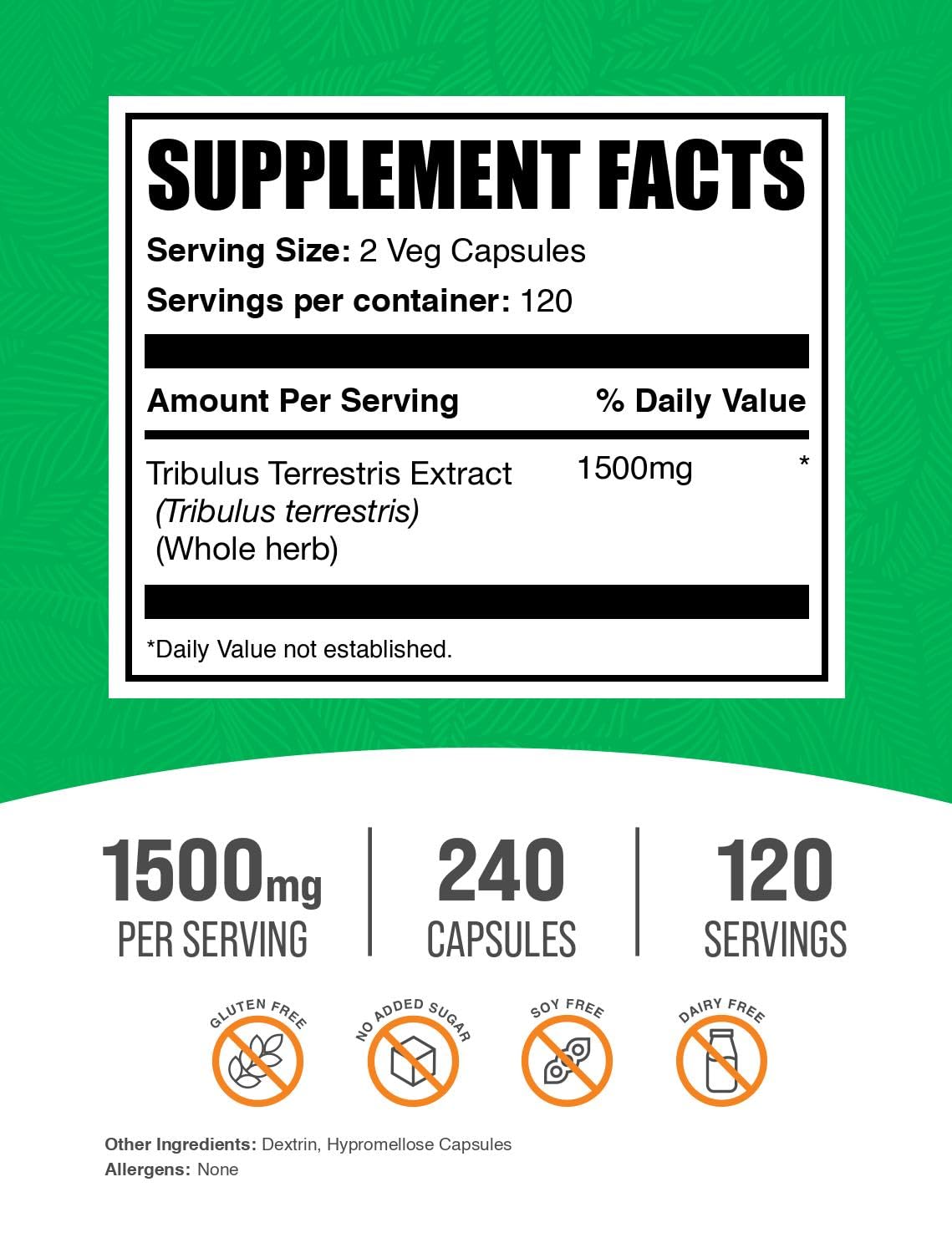 BulkSupplements Tribulus Terrestris Capsules 1500mg side view