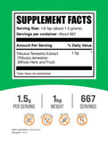 BulkSupplements Tribulus Terrestris Extract Powder back view with nutritional information
