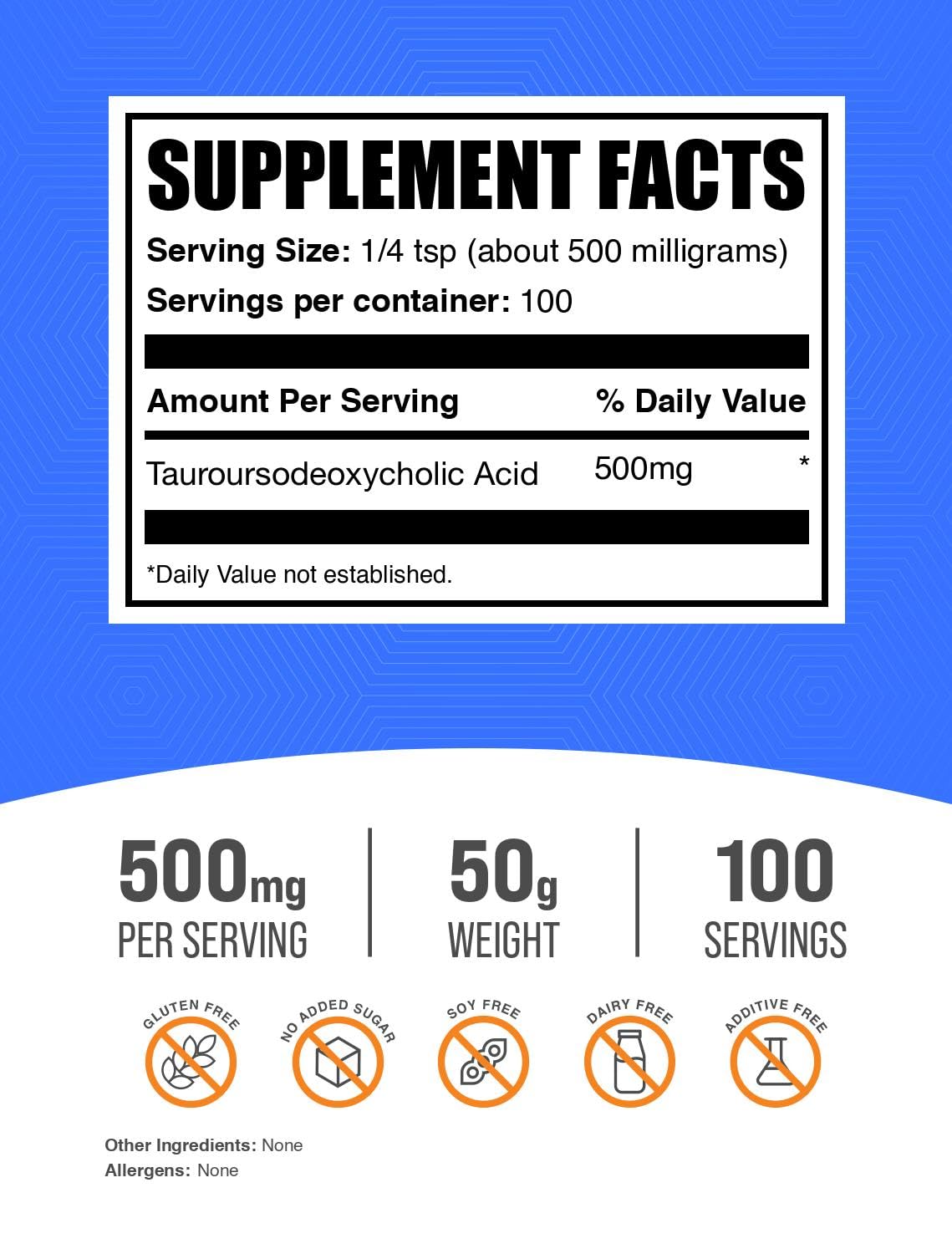 BulkSupplements TUDCA Powder 500mg back view packaging