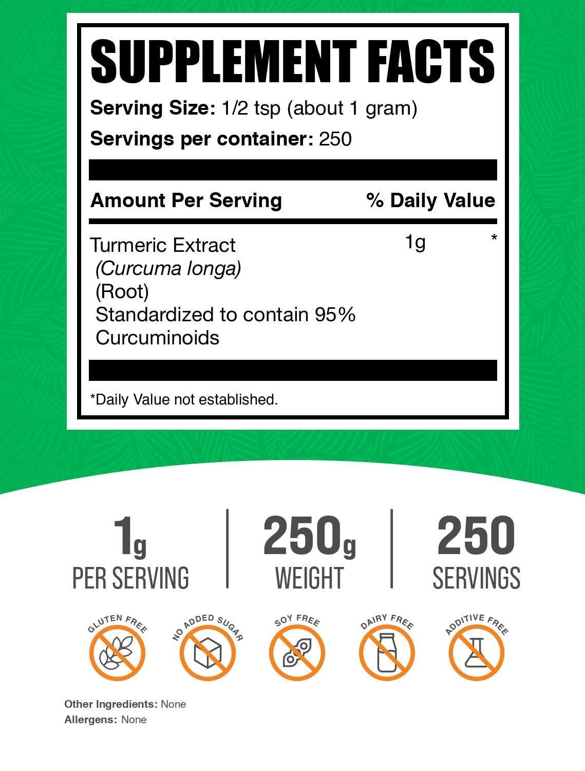 BulkSupplements Turmeric Extract Powder 250g packaging