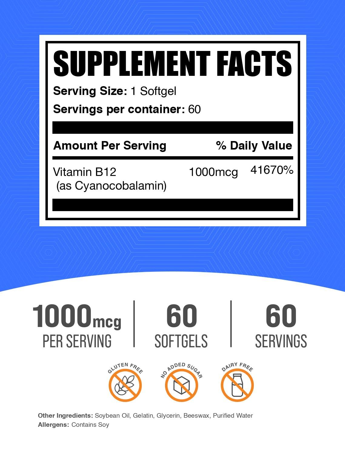 BulkSupplements Vitamin B12 1000 mcg softgels back view