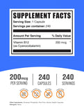 BulkSupplements Vitamin B12 Cyanocobalamin 200mcg capsules side view