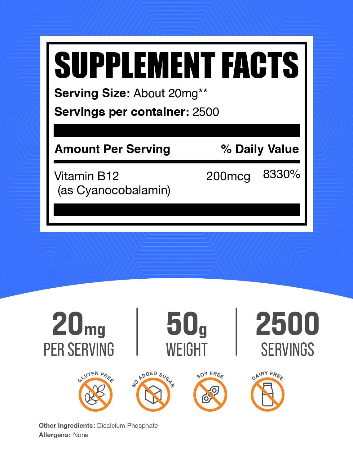 BulkSupplements Vitamin B12 powder packaging back view