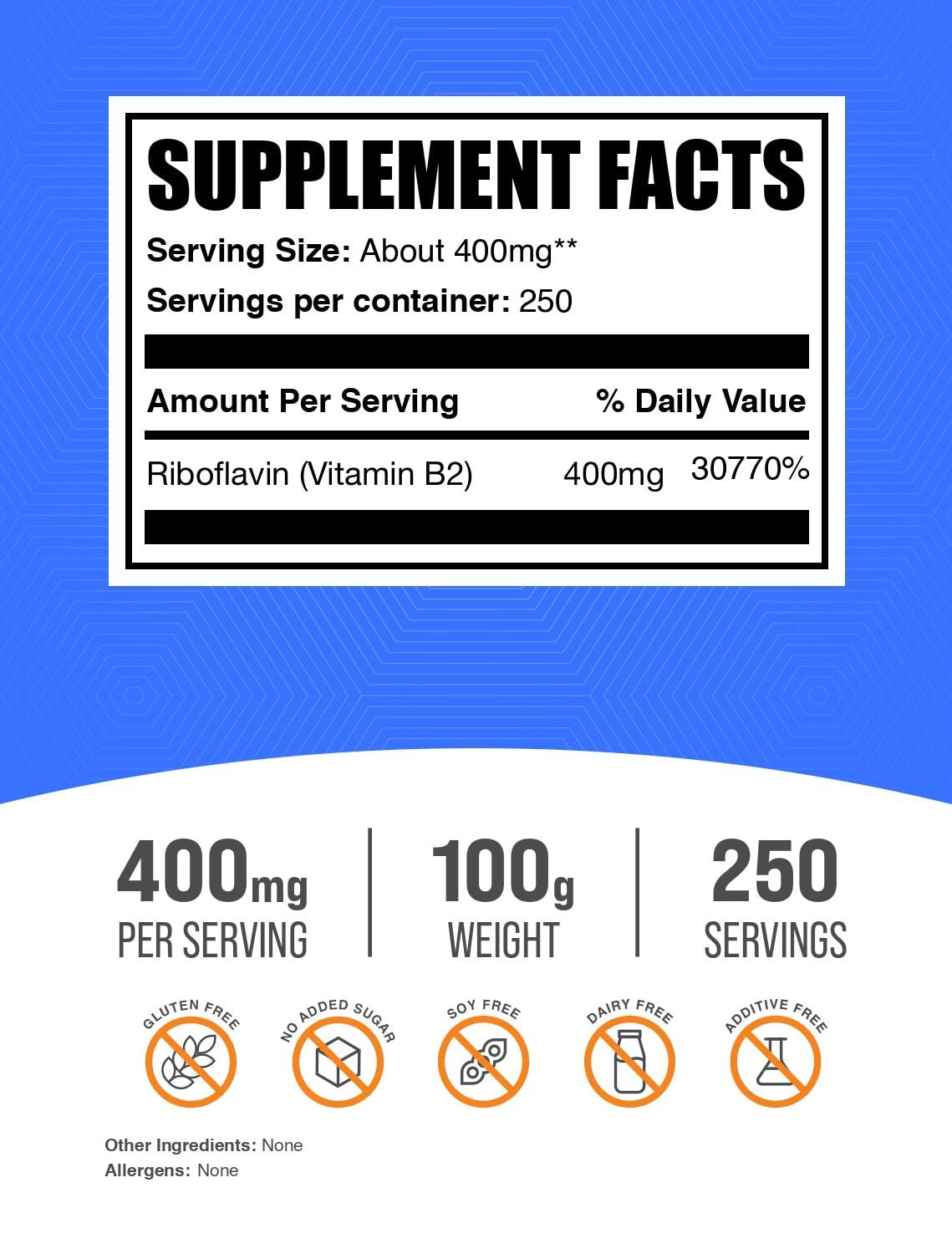 BulkSupplements Vitamin B2 Riboflavin Powder 400mg packaging
