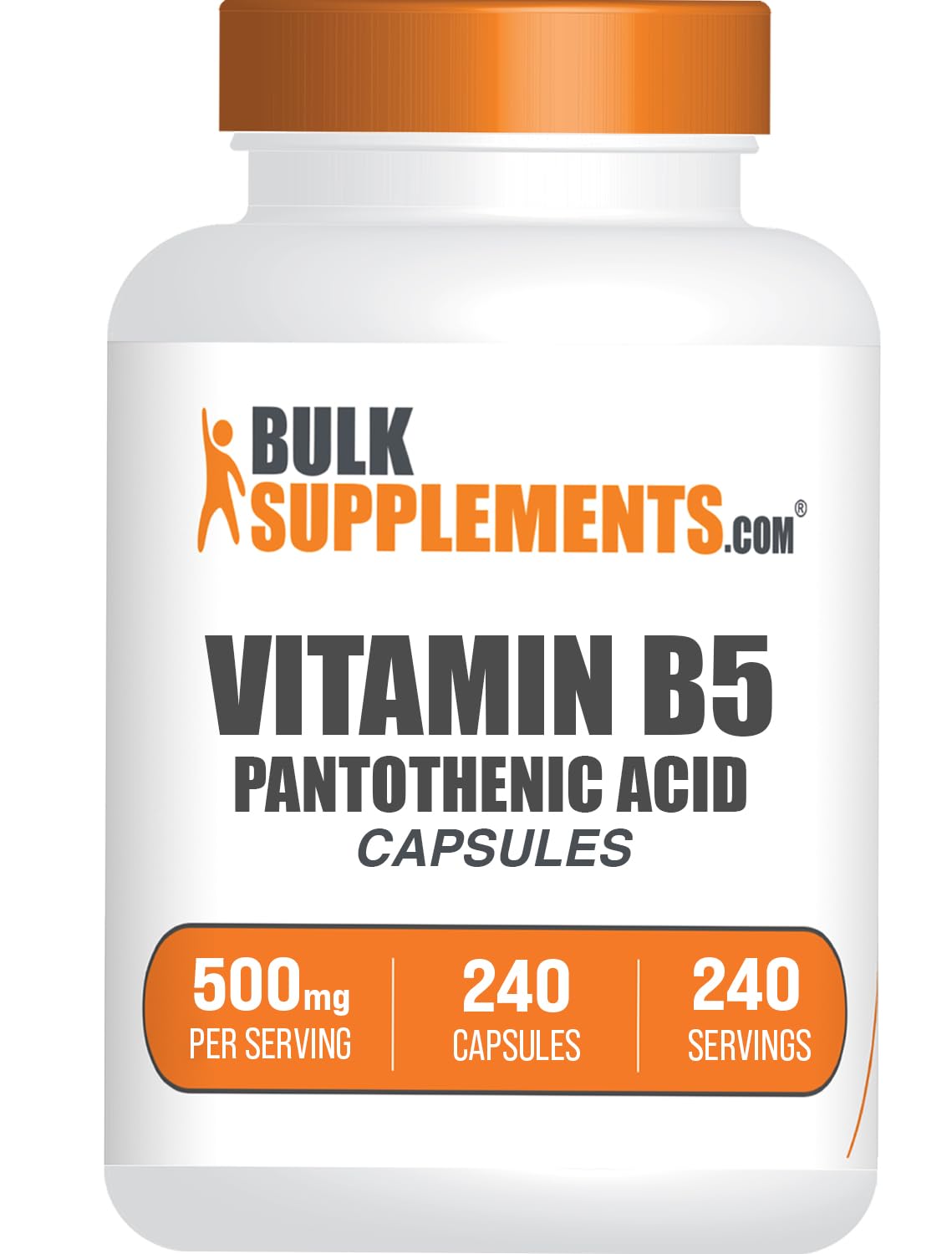 BulkSupplements Vitamin B5 Pantothenic Acid 500mg capsules front view
