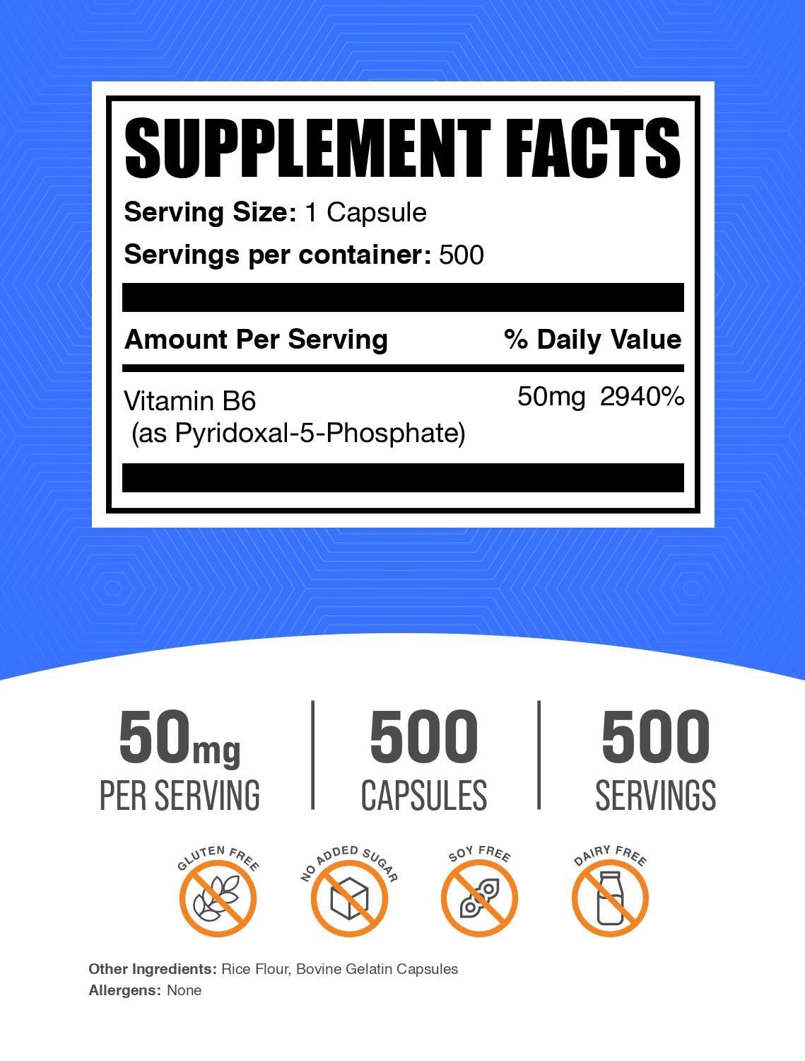 BulkSupplements Vitamin B6 50mg capsules side view
