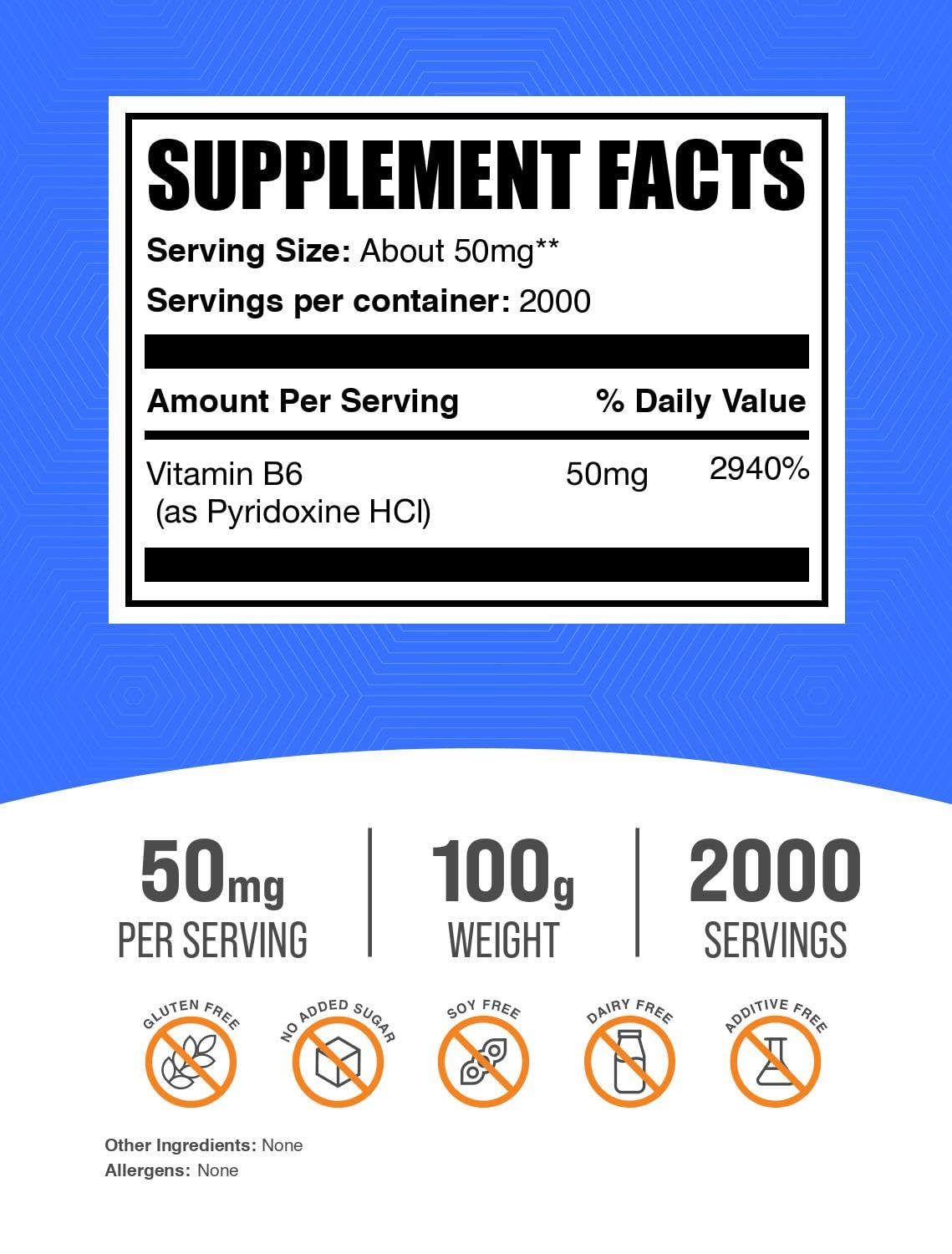 BulkSupplements Vitamin B6 Pyridoxine HCl Powder packaging details