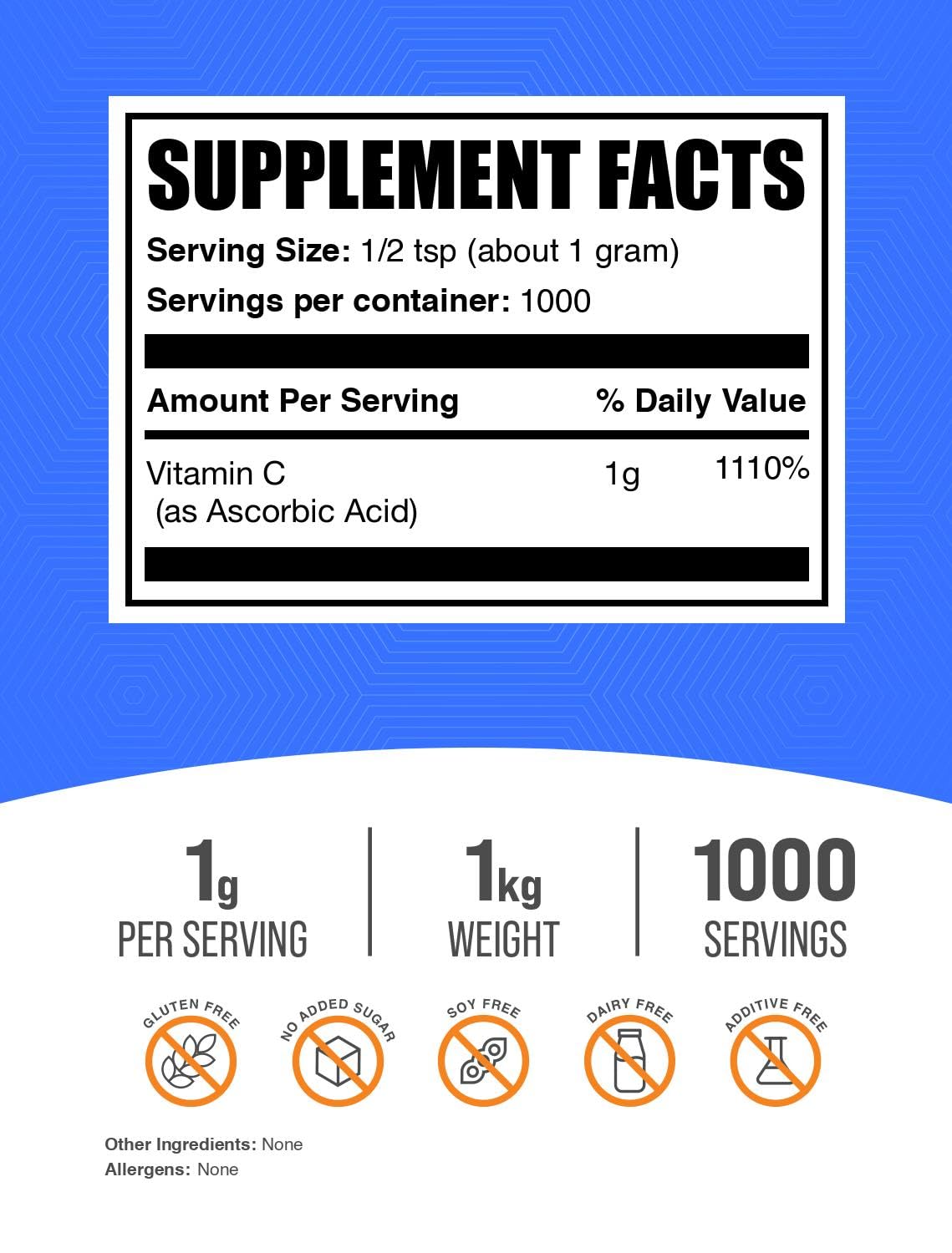 BulkSupplements Vitamin C Ascorbic Acid Powder 1000mg packaging